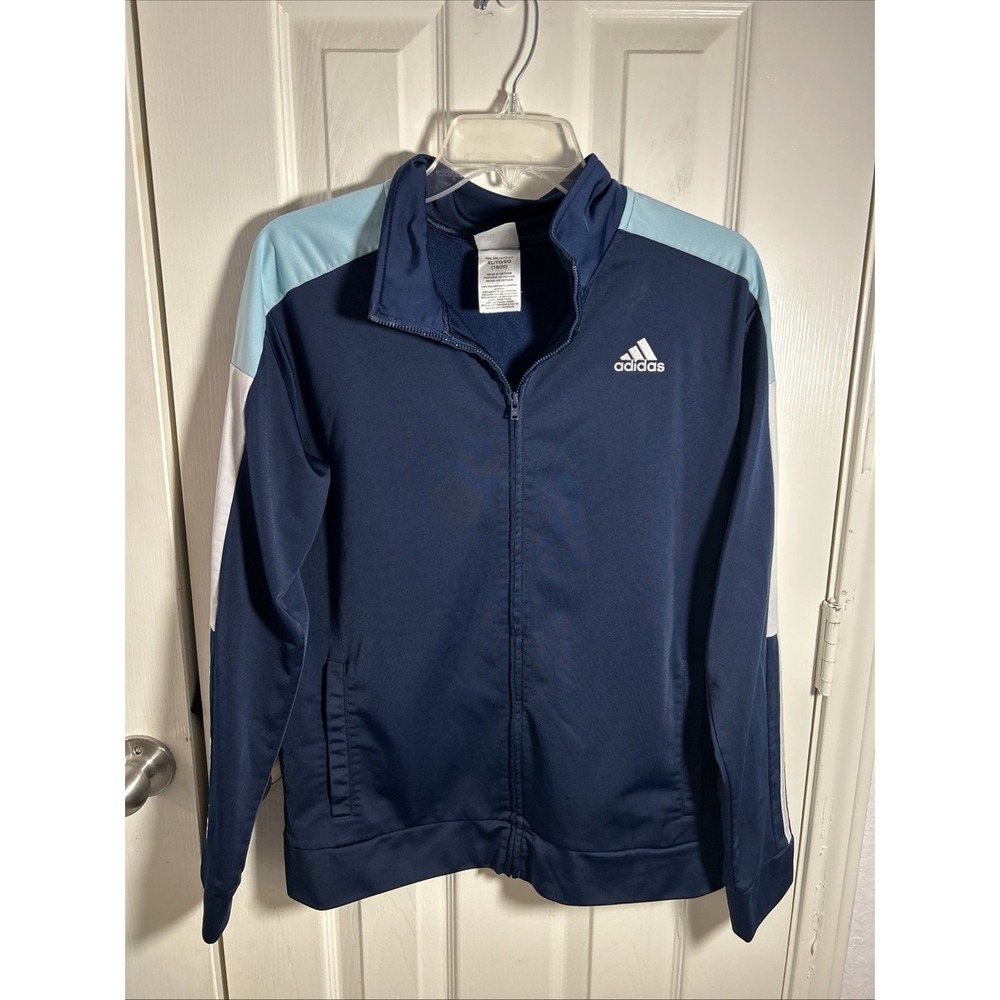 Adidas Full Zip Warm-Up Blue White Stripes‎ Track Jacket Youth XL 18/20